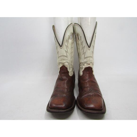 Larry Mahan Mens Size 9 D White Brown Leather Buckaroo Western Cowboy Boots main image 6